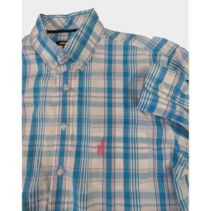 Johnnie O Button Down Shirt Mens M Blue Plaid Long Sleeve Cotton Casual Preppy
